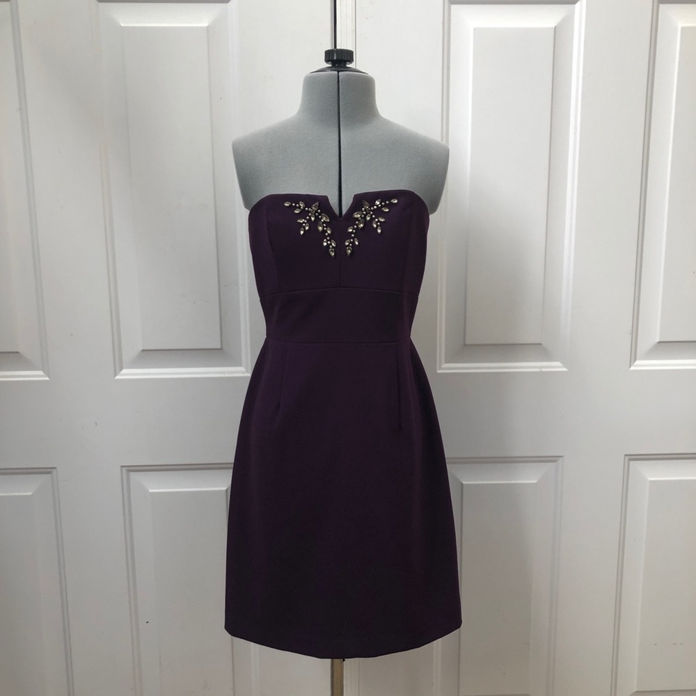 Max and Cleo Purple Strapless Beaded Cocktail Dress | Size 4